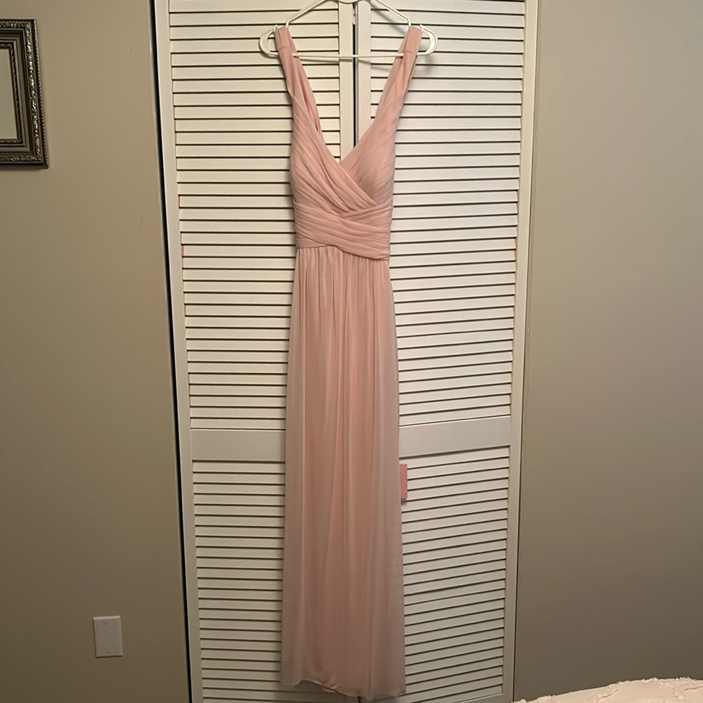 Pink bridesmaid dress with crisscross back